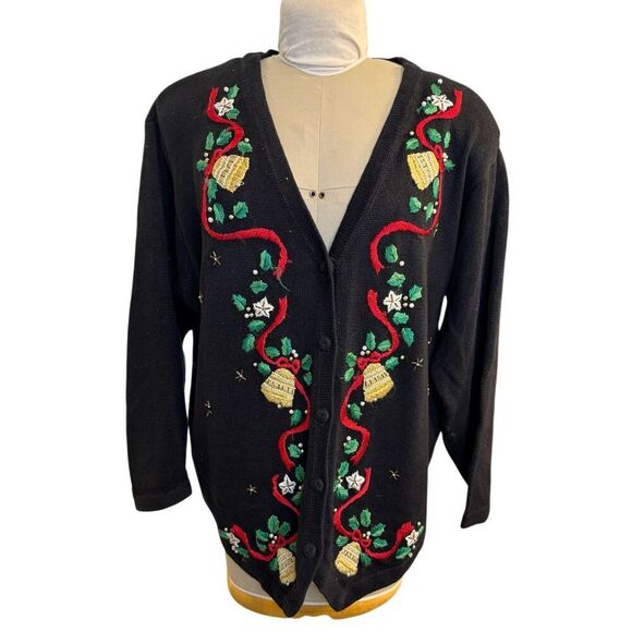 Victoria Jones Woman Holiday Christmas Cardigan Plus Sz. 2X Embroidered - Picture 4 of 9